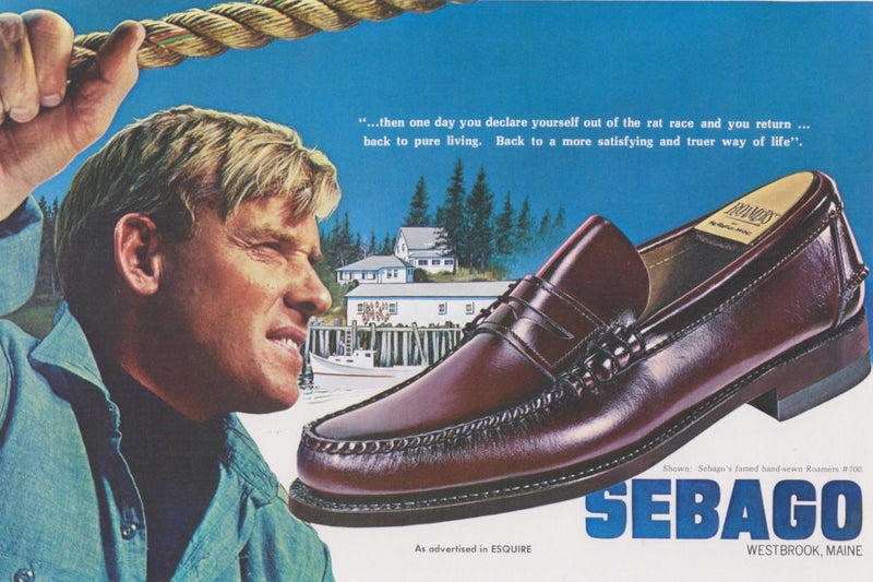 Reklama penny loafersów marki Sebago