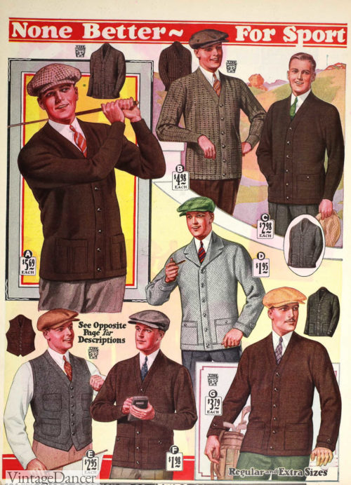 Skąd wziął się kardigan i jak stał się klasykiem męskiej i damskiej garderoby? Kardigan na reklamie męskiej odzieży sportowej z 1928r